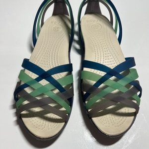 Teal, Gray & Navy Crocs Sandals EUC